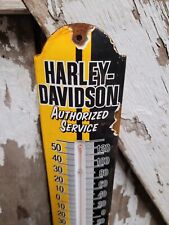 VINTAGE HARLEY DAVIDSON PORCELAIN SIGN THERMOMETER GAS MOTORCYCLE DEALER SALES picture