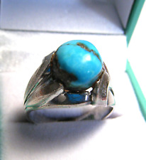 Vintage Signed Navajo Indian Blue Turquoise Sterling 925 Large Size 10 Ring picture