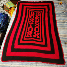 Boston Red Sox Beautiful Vintage Hand Crocheted Afghan Red And Black 44x64 picture