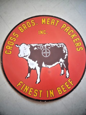 CROSS BROTHERS MEAT PACKERS DOUBLE SIDED 30 INCH VINTAGE PORCELAIN  BEEF SIGN picture