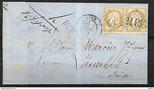 France Mars 1875 cat yt n° 59 IN PAIR ON LETTER Lyon to Lausanne Switzerland picture