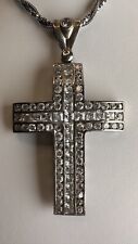 Cross Large CZ Pave Crystal Sterling Silver 925 Necklace Tested Vintage picture