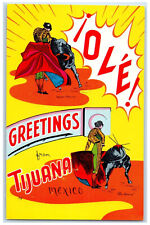 c1950's Greetings from Tijuana Mexico Bullfighters Unposted Vintage Postcard picture