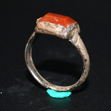Genuine Ancient Roman Silver Signet Ring with Carnelian Bezel Ca. 1st Century AD picture