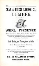 1889 Print Ad - Charles A Priest Lumber Company, Fitchburg Massachusetts picture