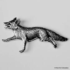 Running Fox Pewter Pin Brooch - British Hand Crafted - Dog Fox Wolf Hunting picture