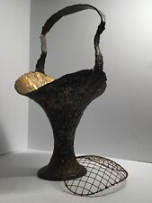 Vase Victorian Bride’s Basket frog Antique silver gold repousse emboss handle picture