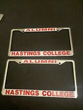 Vintage Hastings College Alumni Metal License Plate Frame A Pair picture