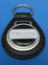 Vintage Triumph Motorcycle genuine black grain leather keyring key fob keychain picture
