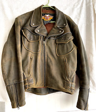 Distressed Brown Leather Harley Davidson Motorcycle Riding Jacket Billings Med picture