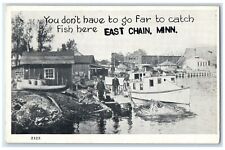 c1910 You Don't Have Go Far Catch Fish East Chain Minnesota Exaggerated Postcard picture