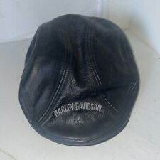 GENUINE Harley-Davidson Black Leather Biker Newsboy Cabbie Cap Hat Size Large picture