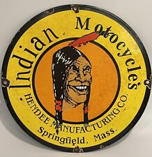 Vintage Indian Motorcycle Chief Porcelain Sign Metal Round Hendee Springfield 12 picture