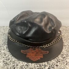 Vintage Harley Davidson Captains Biker Cap Black Leather picture