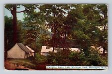 Muskegon MI-Michigan, Lake Michigan Park Camping Scene, Vintage Postcard picture