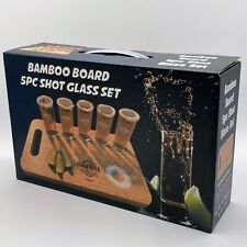 Hard Rock Hotel & Casino Tulsa 5 Pc Shot Glass Set with Bamboo Cutting Board NIB picture