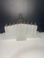 HAND-CRAFTED MENORAH BY JUDIANA FOREVER FLORAL INC NY FROSTED LUCITE AND BRASS picture