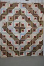 antique quilt early patchwork 70x85 handmade log cabin light and shadow 19th  picture