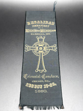 1880 KNIGHTS TEMPLAR TRIENNIAL EXCALIBAR COMMANDERY #5, HANNIBAL MO. RIBBON L135 picture