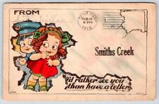 1915 SMITHS CREEK MICHIGAN MI MAILMAN & GIRL I'D RATHER SEE YOU ANTIQUE POSTCARD picture