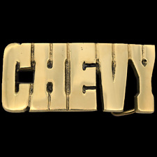 Solid Brass Chevy Chevrolet Automotive Truck Car 1970s Vintage Belt Buckle picture