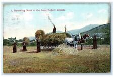 1907 Horse Carriage Harvesting Scene Santa Barbara Mission California Postcard picture