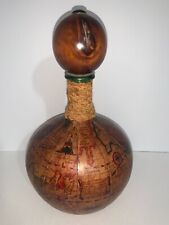 Vintage Italian Leather Wrapped Old World Map Liquor Decanter 10” H picture