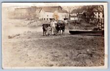 1907-1919 ERA RPPC*DANIELSON CONNECTICUT?*CT*COWS*WOMAN*CHILD*FARM*BARN*(CREASE) picture