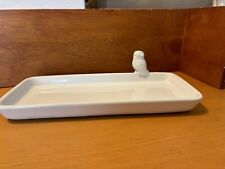 Threshold White Ceramic Tray w/ Owl Hits D’oeurve or Trinkets 11.25” L 5.25” W picture