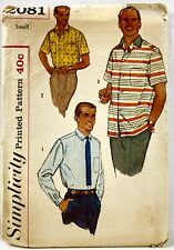 1957 Simplicity Sewing Pattern 2081 Mens Shirt 3 Styles Sz 14-14.5 Neck 13754 picture