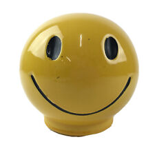 Vintage Happy Smiley Face Coin Bank Yellow Glazed Ceramic 6