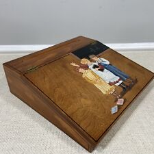 Vtg Wooden Slant Top Lap Writing Stationary Desk Box Portable Podium W/ Painting picture