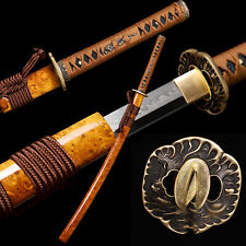 Japanese Handmade Samurai Katana Sword Clay Tempered L6 Steel Real Hamon  picture