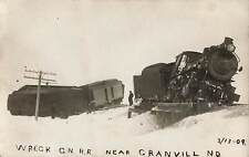Rare RPPC 1909 Real Photo Postcard Steam Engine Train Wreck GN RR Granvill ND picture
