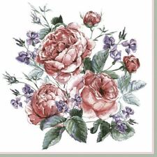 Two Individual Paper Lunch Decoupage European 3-Ply Napkins Vintage Rose Flowers picture