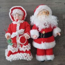 Vintage Handmade Knit Crochet Mr. and Mrs. Santa Claus Dolls Great Condition 14