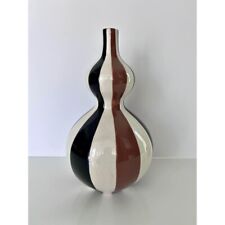 Jonathan Adler Happy Home Stripes Bulbous Vase White-Black & Brown 2003 Art Vase picture