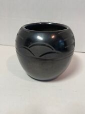 Vintage Santa Clara Pueblo Black Ware Etched Bowl Pot Unsigned New Mexico  picture