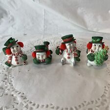 Vintage Dreamsicle Snowmen Winter Christmas Figurines Set of 4 Snowman picture