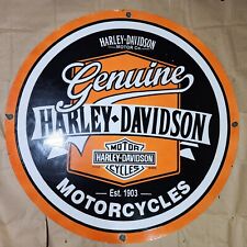 HARLEY GENUINE MOTORCYCLES PORCELAIN ENAMEL SIGN 45 INCHES ROUND picture