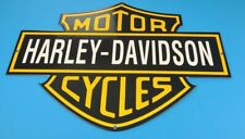 VINTAGE HARLEY DAVIDSON MOTORCYCLE PORCELAIN GAS BIKE BAR & SHIELD LOGO SIGN picture
