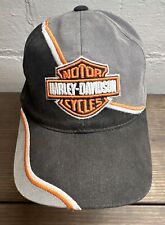 Vtg Harley Davidson Motorcycle Adjustable Hat Embroidered Logo Swirl Black Grey picture
