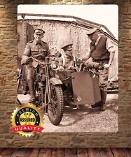Vintage Motorcycle - Miltary Soldiers - Metal Sign 11 x 14 picture