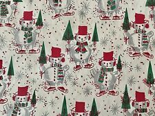 VTG CHRISTMAS WRAPPING PAPER GIFT WRAP SNOWMAN TREES SILVER STARBURST NOS picture