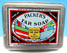 VINTAGE 1930's PACKER'S MULTIPLE USE TAR SOAP TIN (EMPTY) - MYSTIC, CONNECTICUT picture