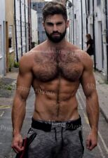 13x19 Male Model Photo Print Muscular Handsome Hairy Shirtless Hunk -AA155 picture