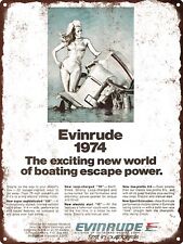 1974 Evinrude Boat Motor 007 Outboard Marine Girl  Metal Sign 9x12