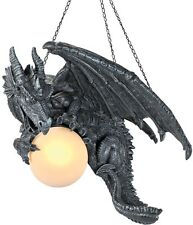 Sculpted Fierce Dragon Holding Glass Orb Dramatic Decor Hanging Chandelier Lamp picture