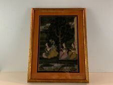 Vtg Indian Painting on Silk of Hindu God Krishna Under Tree w/ Worshipers Framed picture