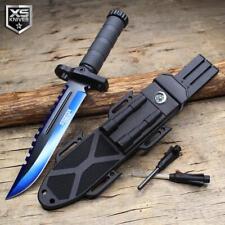 Combat SURVIVAL Tactical BLUE Fixed Blade BOWIE Hunting Knife MULTITOOL + Sheath picture